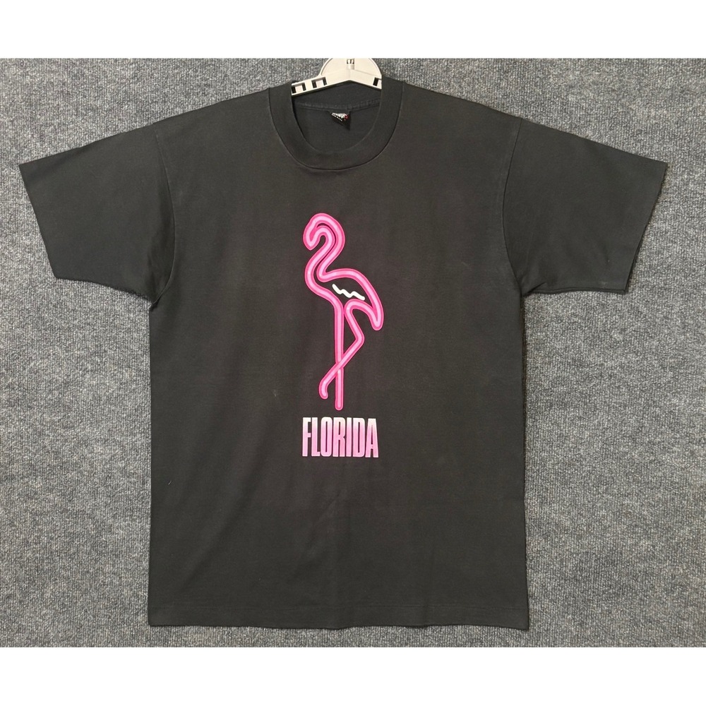 Vintage Single Stitch Mens‎ XL T-Shirt Black Florida Flamingo Neon Graphic